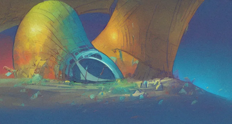 Image similar to i live in a seashell, concept art by bill sienkiwicz and john harris, triadic color scheme