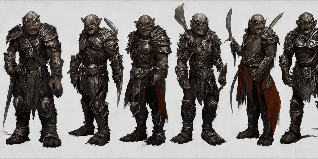 Prompt: three different views of orcs in armour, intricate concept art by senior character artist, trending on artstation, artstation hd, full body, 2 d game art