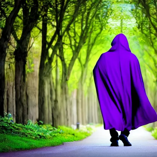 Image similar to grim reaper, purple cloak, full body