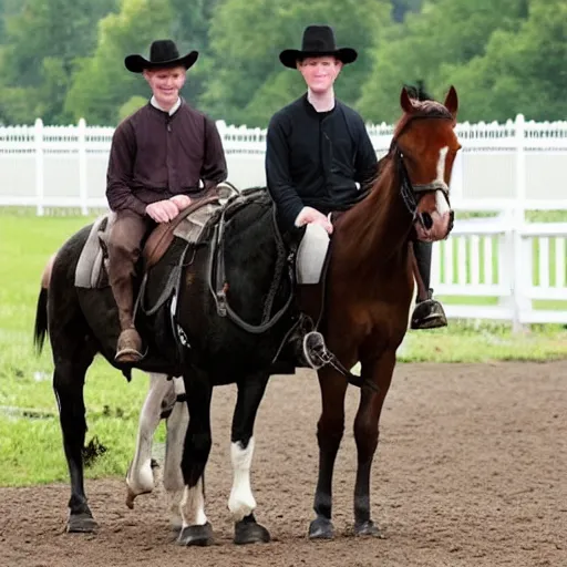 Prompt: amish mark zuckerberg riding a horse and buggy