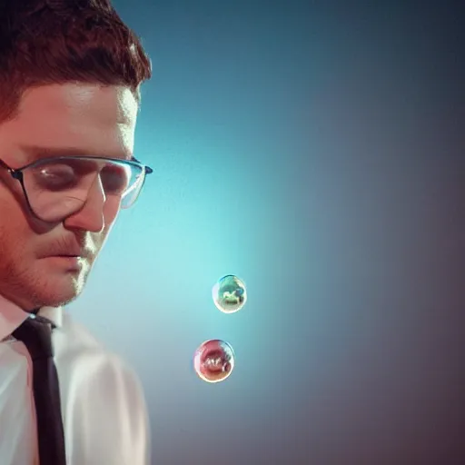 Image similar to hyperrealistic dslr film still of michael buble disguised a bubbles, stunning 8 k octane comprehensive 3 d render, inspired by istvan sandorfi & greg rutkowski & unreal engine, perfect symmetry, dim volumetric cinematic lighting, extremely hyper - detailed, incredibly real lifelike attributes & flesh texture, intricate, masterpiece, artstation, stunning