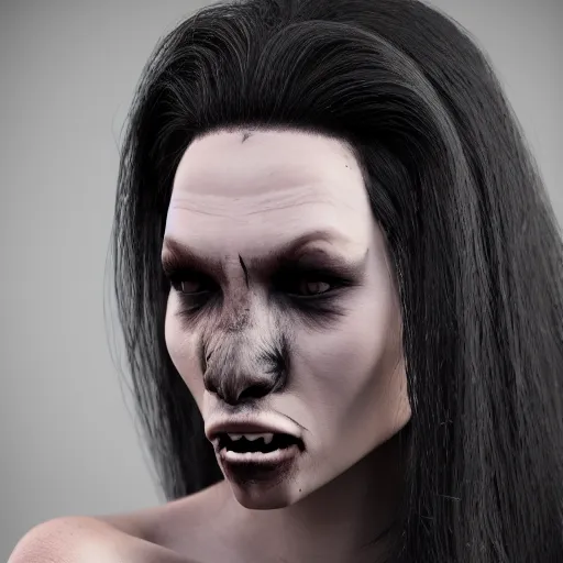 Image similar to woman transforming into a female werewolf at night with black realistic fur, ultra detail, unreal engine, 8 k