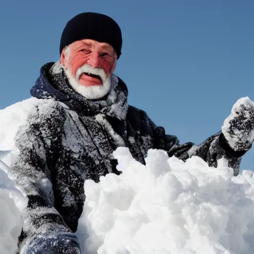 Prompt: an old man covered in snow