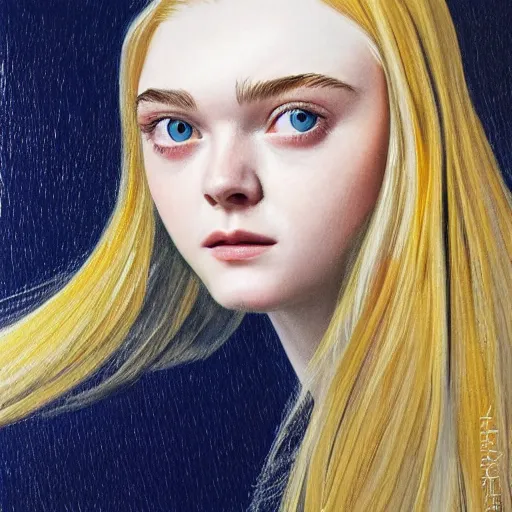 Prompt: professional painting of Elle Fanning in the style of Paola Vetri, head and shoulders portrait, symmetrical facial features, smooth, sharp focus, illustration, intricate, stormy weather, extremely detailed masterpiece,