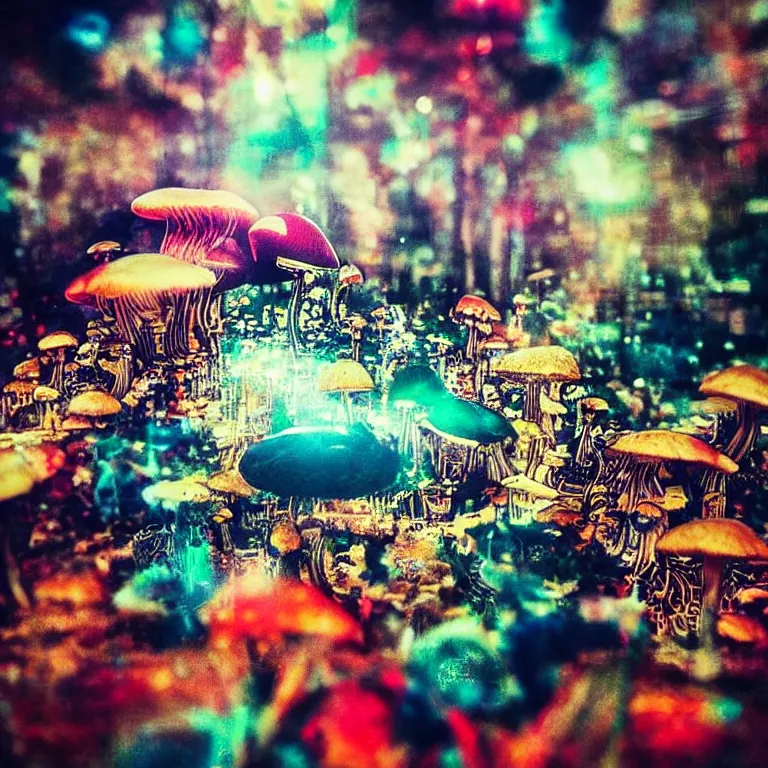 Image similar to double exposure of dally life, symbols of live, explosion, cyber mushroom city, love is the most relevant theme, love is infinity, love is begin of all, 8 k resolution, artistic mode, artistic, trending on instagram, long exposure, love art, serious, fantasy and dreams vibes, mushrooms style and macro style, colorful picture