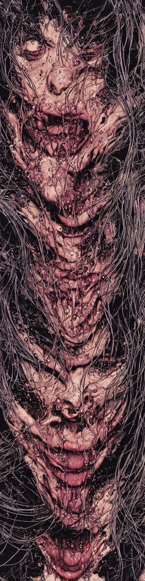 Image similar to closeup of face melting, vampire, by yoichi hatakenaka, masamune shirow, josan gonzales and dan mumford, ayami kojima, takato yamamoto, barclay shaw