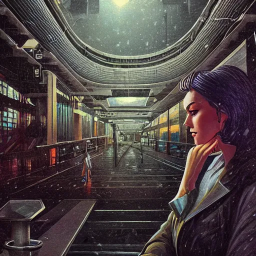 Image similar to detailed face of a woman, clockwork, moment, tectonic sky, skydome, bullet train, turbines, utopian, tech noir, wet reflections, prism, atmospheric, ambient, pj crook, syd mead, livia prima, artgerm, greg rutkowski, nick alm, casey baugh