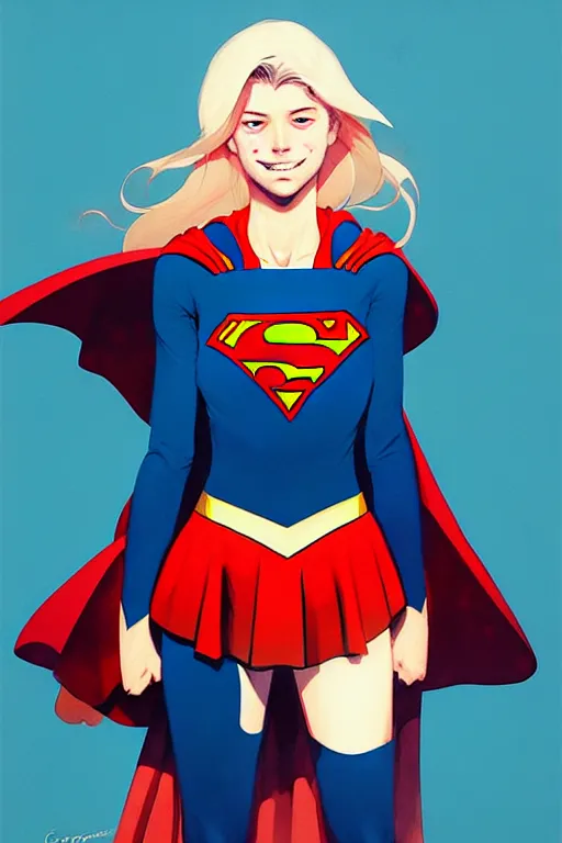 Image similar to a ultradetailed painting of supergirl by conrad roset, greg rutkowski and makoto shinkai trending on artstation