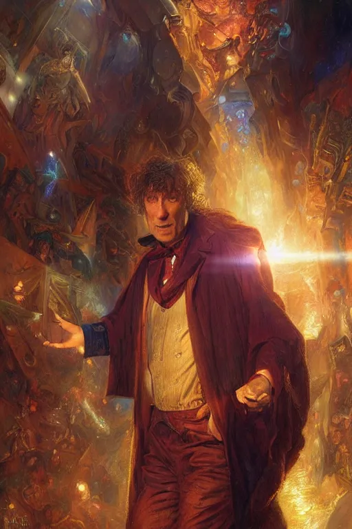 Prompt: neil gaiman as doctor who, radiant light, caustics, heroic, bright iridescent light, by gaston bussiere, bayard wu, greg rutkowski, maxim verehin bloom dramatic lighting