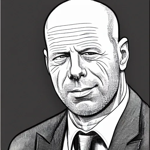 Prompt: a illustration portrait of Bruce Willis drawn by Robert Crumb