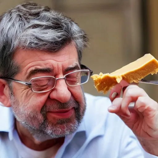 Prompt: Jean-Luc Melenchon eating peanut butter with a fork