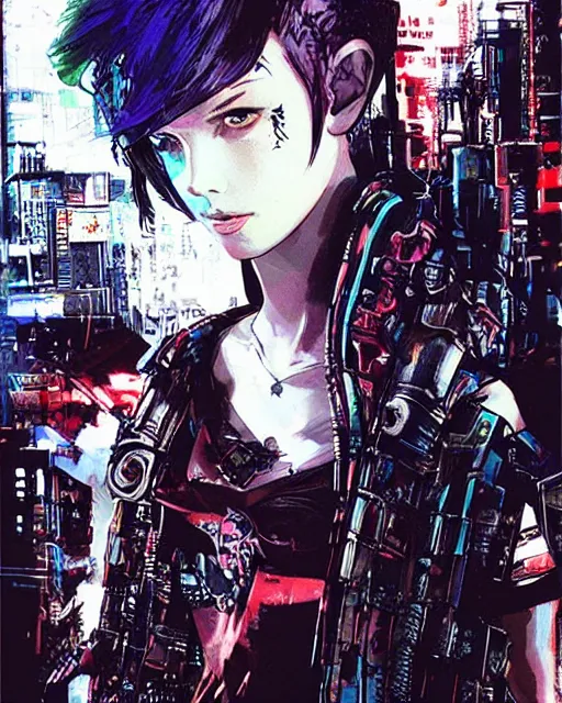 Prompt: photo of cyberpunk millie bobby brown by yoji shinkawa