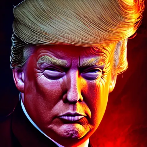 Image similar to donald trump as diablo character, digital illustration portrait design, by android jones and greg rutkowski, retrowave color scheme, detailed, cinematic lighting, wide angle action dynamic portrait