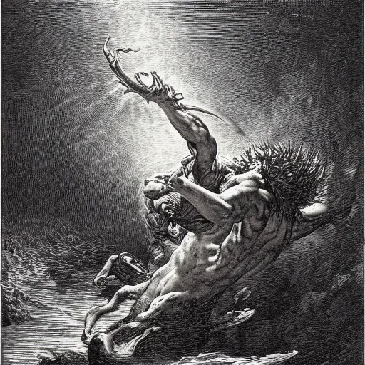 Prompt: rage fury anger by gustave dore