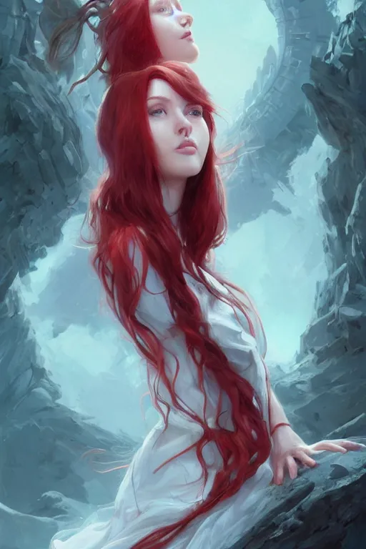 Image similar to beautiful cute red haired joyful and playful 1 9 year old maiden, long hair, sci - fi, fantasy, intricate, elegant, digital painting, artstation, concept art, smooth, sharp focus, 8 k frostbite 3 engine, ultra detailed, art by artgerm and greg rutkowski and magali villeneuve