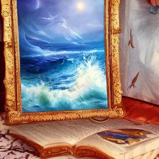 Image similar to a beautiful epic wondrous fantasy painting of the ocean
