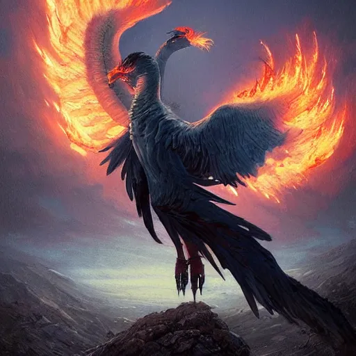 Image similar to pheonix rising from the flames by greg rutkowski, award - winning, hdr, photo realistic, surrealism