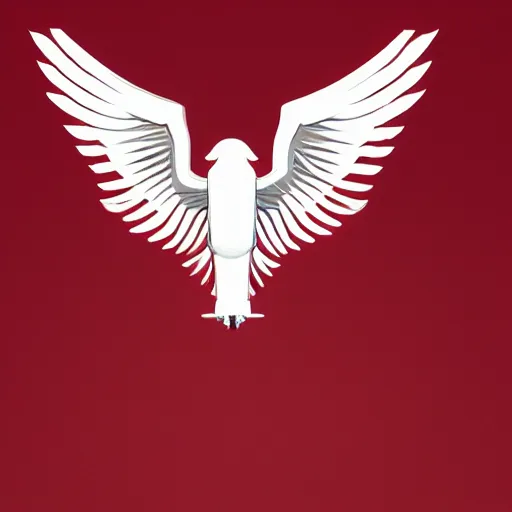 Image similar to white eagle flying above an open black book, icon, red background, vector, simple logo, cgsociety, artstation, octane render