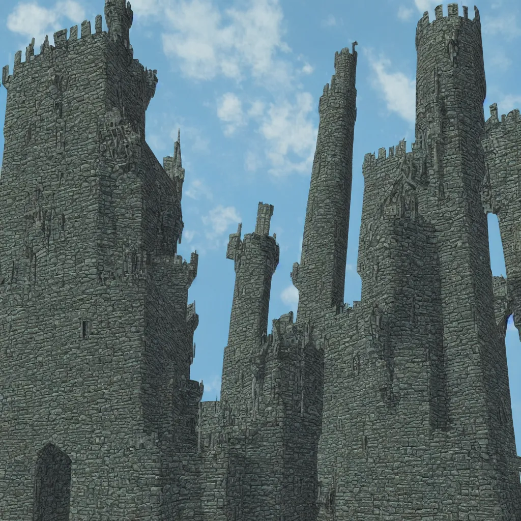 Image similar to tall fantasy celtic castle, 4 tall towers, photorealistic, hyper detailed, picture taken from the ground, first person perspective, realistic