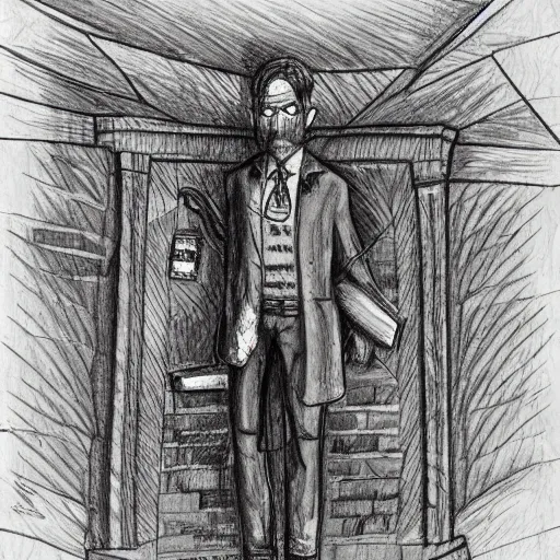 Image similar to the man in the wall, explorer sketch, eldritch journalist, intricate detailed,