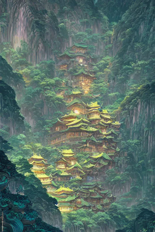 Image similar to a beautiful hyperdetailed illustration of absolutely beautiful laojun mountain, from china, perfectly shaded, atmospheric lighting, style of studio ghibli, makoto shinkai, raphael lacoste, louis comfort tiffany, artgerm, james jean, victo ngai, ross tran, chinese style