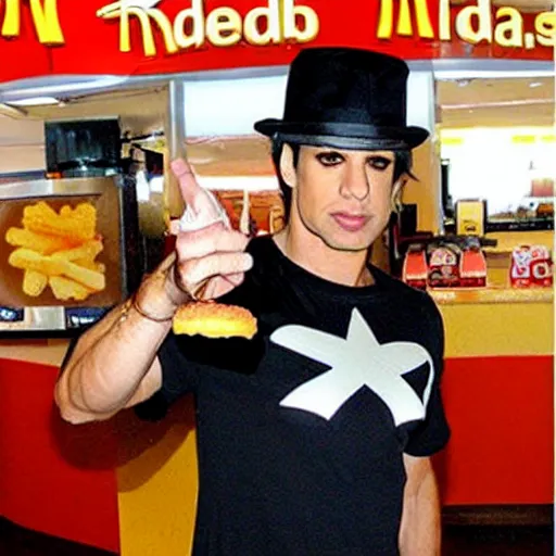 Image similar to criss angel mindfreak levitating over mcdonalds