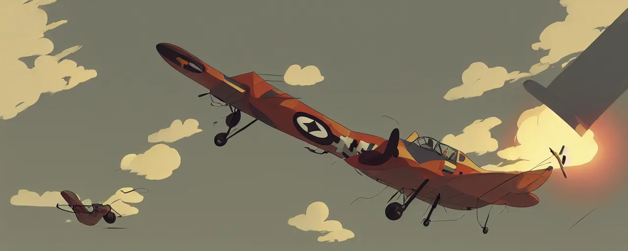 Image similar to japanese zero plane, crashing into the ground, atey ghailan, goro fujita, studio ghibli, rim light, stark very bright lighting, clear focus, very coherent