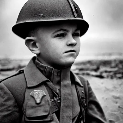 Image similar to Wee Man as an American soldier on D Day, epic, WWII, 1940s photo, cinematic, highly detailed, gritty, combat, sharp focus, closeup