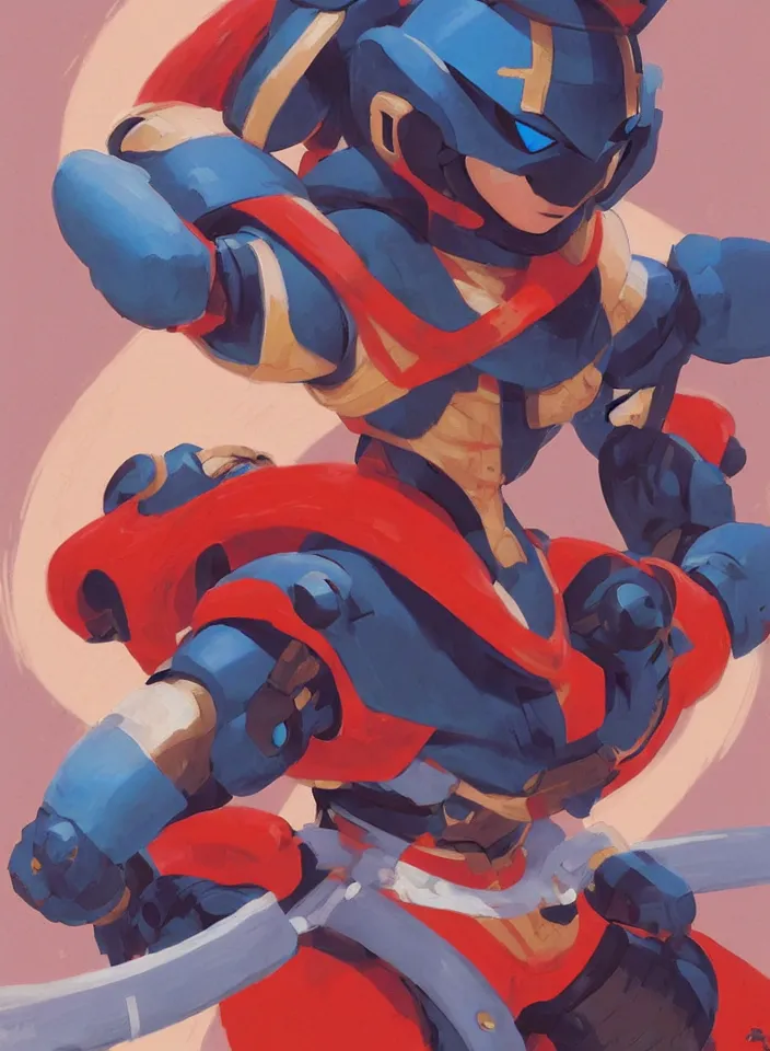 Prompt: orientalist painting of a ninja megaman x zero, in the style of syd mead, jeremy cowart, by greg rutkowski, by greg tocchini, by james gilleard, by joe fenton