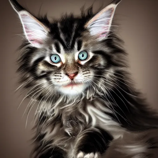 Image similar to a maine coon kitten, ultra detailed, realistic, digital art, cinematic, studio lighting, fantasy,