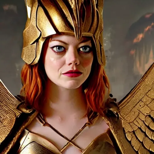 Prompt: full body photo of emma stone as a valkyrie warrior