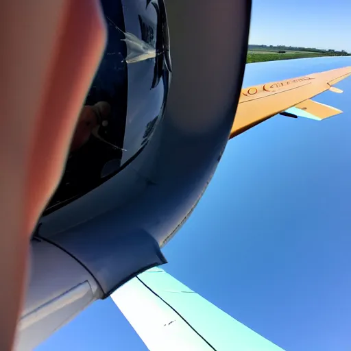 Image similar to pov on the back of a flying bird toward a plane in front