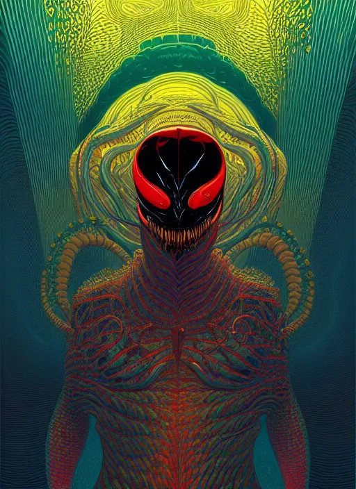 Prompt: symmetry!! stunning portrait of venom!! by victo ngai, kilian eng vibrant colours, dynamic lighting, full body, digital art, winning award masterpiece, fantastically beautiful, illustration, aesthetically inspired by beksinski and dan mumford, trending on artstation, art by greg rutkowski, 8 k