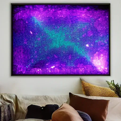 Image similar to an abstract crystals in dark room with some lights shinning on it, art like MidJourney.