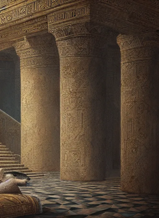 Prompt: highly detailed closeup portrait of cleopatra's palace, unreal engine, nicoletta ceccoli, mark ryden, earl norem, lostfish, global illumination, detailed and intricate environment