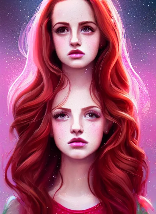 Image similar to full body portrait of teenage cheryl blossom, bangs, green eyes, sultry expression, red hair, sultry smirk, bangs and wavy hair, pink skirt, intricate, elegant, glowing lights, highly detailed, digital painting, artstation, concept art, smooth, sharp focus, illustration, art by wlop, mars ravelo and greg rutkowski