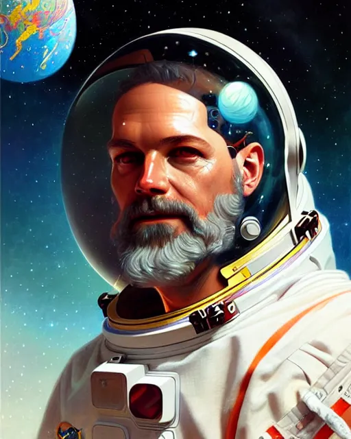 Image similar to portrait of zeus as an astronaut, intricate, highly detailed, digital painting, artstation, concept art, smooth, sharp focus, illustration, art by artgerm and greg rutkowski and alphonse mucha