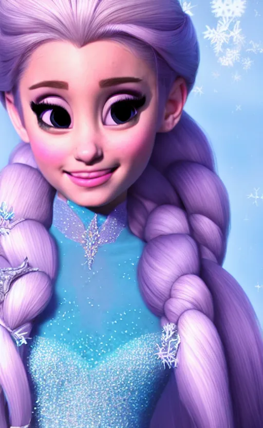 Image similar to ariana grande as elsa from frozen dreamlike with jewelry, character art, hyper detailed, 8 k realistic cryengine, dof, trending on artstation, digital art