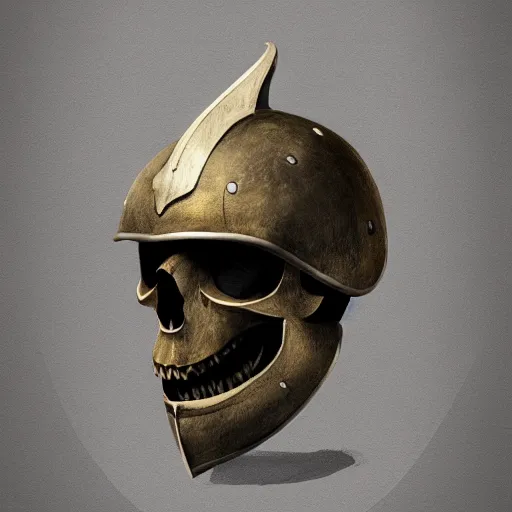 Prompt: medieval helmet in the shape of a demon skull, epic, illustration, artsation, 4 k