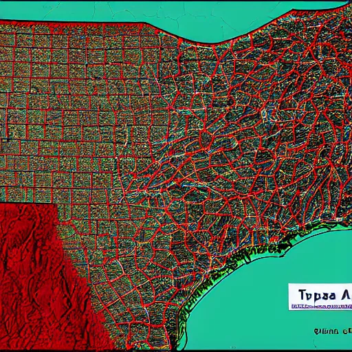 Prompt: topographic map of texas interstates. copyright rand