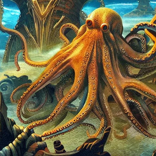 Image similar to octopus destroying atlantis, end of times, highly detailed, trending