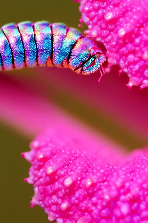 Image similar to high quality close-up photo pearlescent caterpillar! gorgeous highly detailed hannah yata elson peter cinematic pink lighting high quality low angle hd 8k sharp shallow depth of field