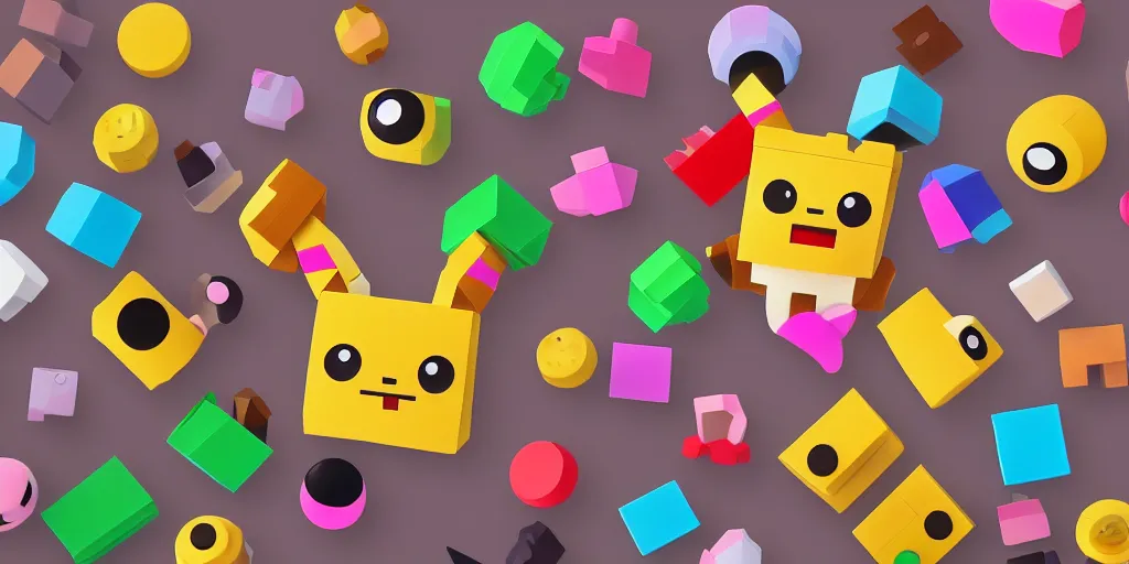 Image similar to tiny creature made of one brick, big round cute eyes, quadrupedal, cute looking, blocky shape, kawaii, sharp focus, character, game concept art, blocky, lego mixels, flat toon style like katamari damacy inspired, pokemon inspired, promotional poster art