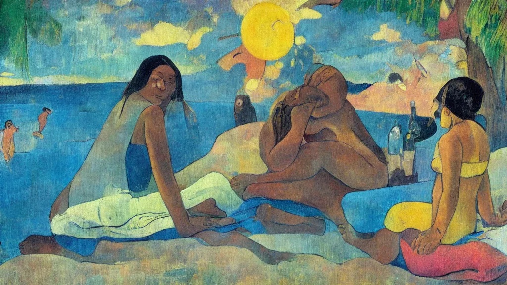 Prompt: chillhop picture, in style of paul gauguin, 4 k, high resolution details,