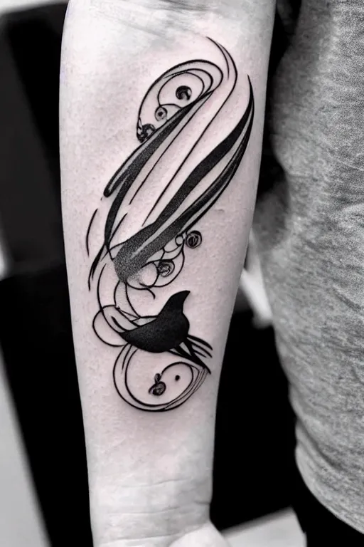 Image similar to a simple tattoo design of birds flying in a 2 spiral, black ink, logo