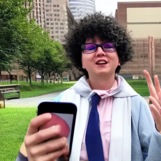 Prompt: a non - binary person flipping off a fundamentalist, iphone video still