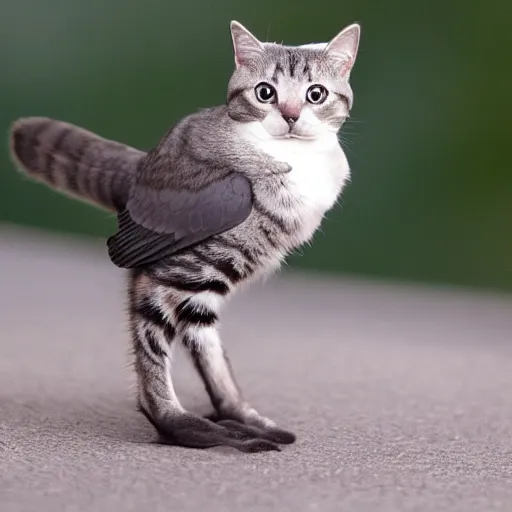 Prompt: cat bird hybrid, cute, with strong and muscular legs