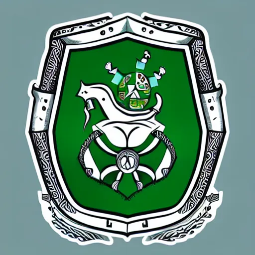 Prompt: coat of arms depicting a silver ship on a green background, art by ori toor, sticker, colourful, illustration, highly detailed, simple, smooth and clean vector curves, no jagged lines, vector art, smooth