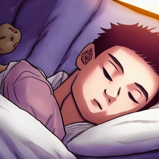 Prompt: manga front cover, boy waking up in fluffy bed with his boyfriend, 3 d post - vfx