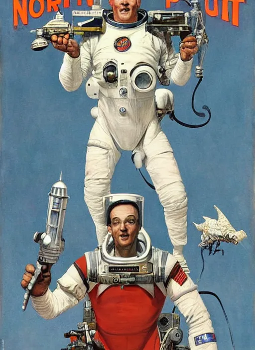 Prompt: 5 0 s pulp scifi fantasy illustration full body portrait martyn ford in spacesuit meets alien man from venus, by norman rockwell, roberto ferri, daniel gerhartz, edd cartier, jack kirby, howard v brown, ruan jia, tom lovell, frank r paul, jacob collins, dean cornwell, astounding stories, amazing, fantasy, other worlds